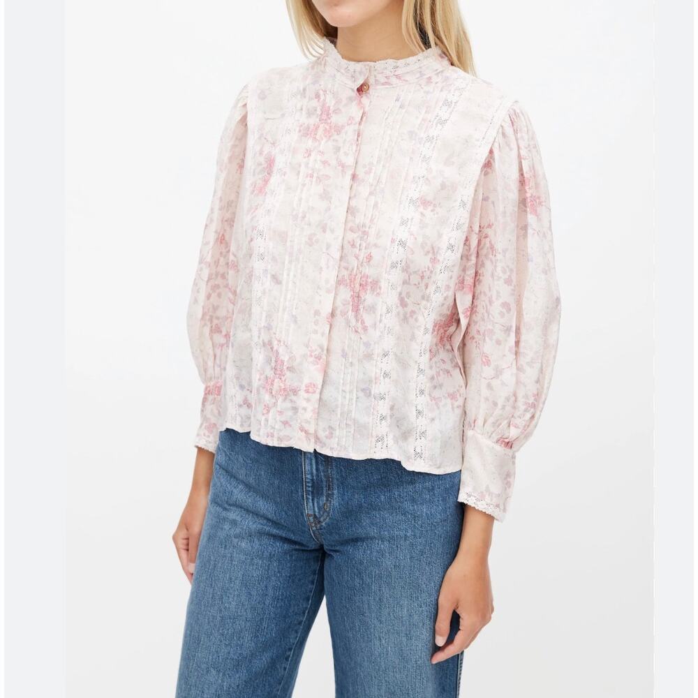 LoveShackFancy - Pink Floral Print Blouse - Womens Small - Picture 2 of 11